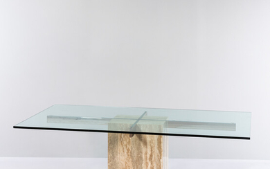 Travertine and Chrome Dining Table