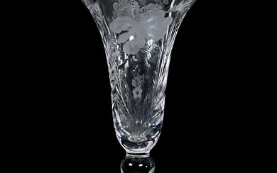 Trumpet Vase, ABCG, Engraved Iris By Hawkes