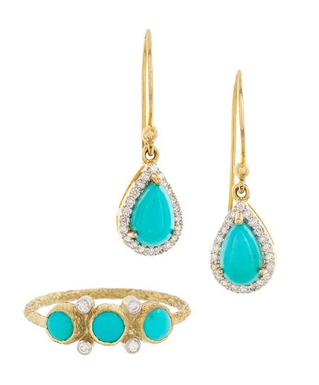Turquoise and Diamond Ring and Earrings