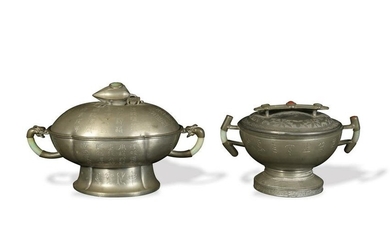 Two Chinese Pewter Warmers, Late 19th Century