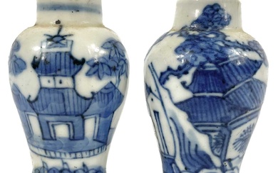 Two Chinese blue and white porcelain miniature vases, 19th century.
