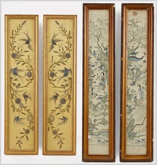 Two Pairs of Chinese Embroidered Panels.
