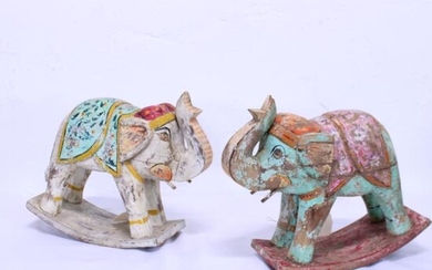 Two Wooden Rocking Elephant Figures