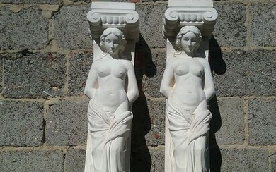 Two caryatids (2) - french sandstone. - 20th century