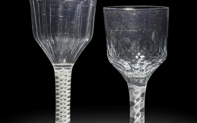 Two good opaque twist goblets, circa 1765-70