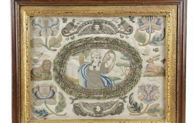 UN TABLEAU DE CHARLES II STUMPWORK C.1680 travaillé avec du satin de soie, des fils...
