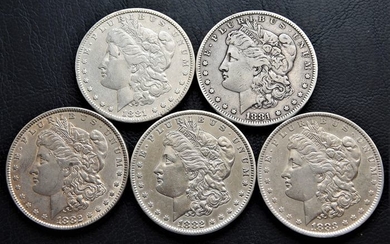 USA - Dollars (Morgan) 1881, 1881-O, 1882, 1882-O, 1883-O (5 pieces) - Silver