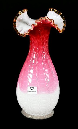 Vase, Phoenix Art Glass, Cased Cranberry To White
