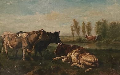 Victor Francis (1864-?) - Koeien in een rivierlandschap