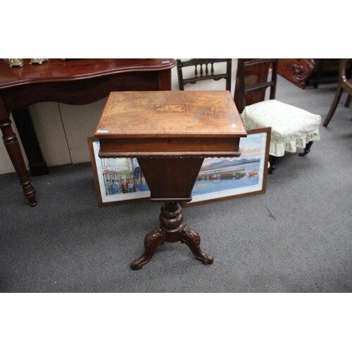 Victorian Walnut Sewing Table with Inlaid Decoration and Lif...