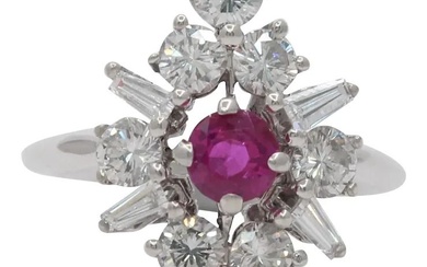 Vintage 14K White Gold Ruby Diamond Alternative Engagement Ring
