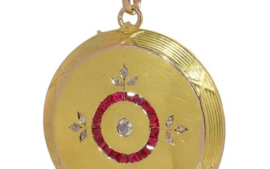 Vintage 1920's Art Deco - Pendant - 18 kt. Yellow gold Ruby - Diamond