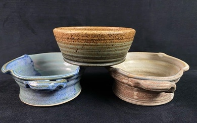 Vintage Artisan Signed Glazed Stoneware Bowls Lot Of 3