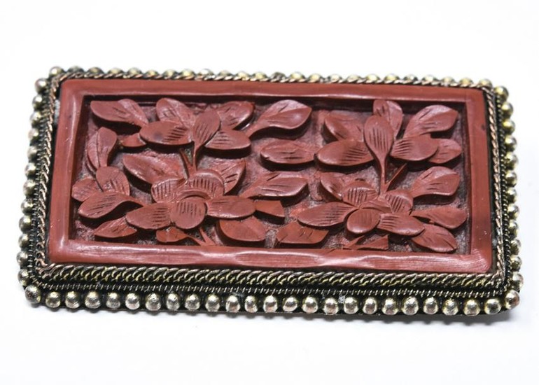 Vintage Chinese Carved Cinnabar Brooch Pin