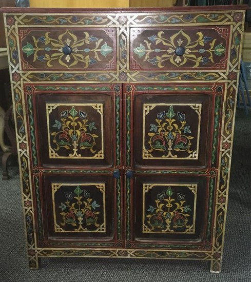 Vintage Import Moroccan Hand Painted Upright Cabinet