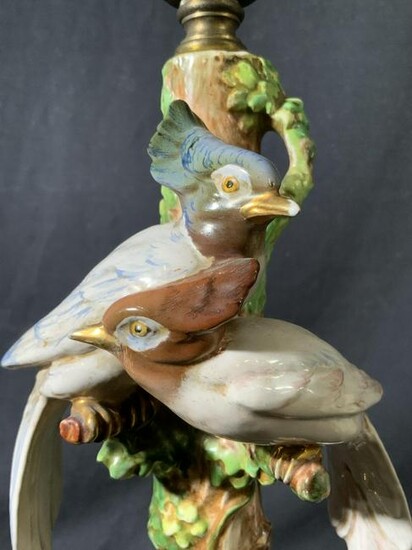 Vintage Porcelain Lamp W Bird Figures