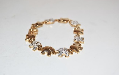 Vintage Signed BRUD goldtone Diamond elephant Tennis Bracelet 7"
