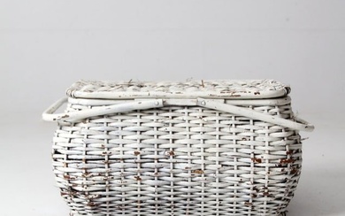 Vintage White Wicker Picnic Basket