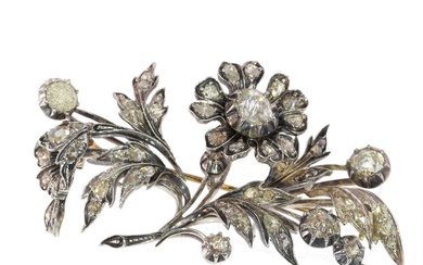 Vintage antique Victorian anno 1840, Flower branch - Brooch - 18 kt. Rose gold, Silver Diamond