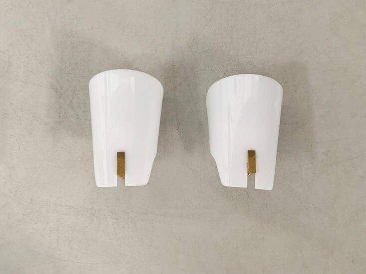 Wall Lamps by Gino Sarfatti in Brass and Opaline