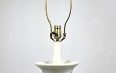 White on White Glazed Pottery Modernist Table Lamp.