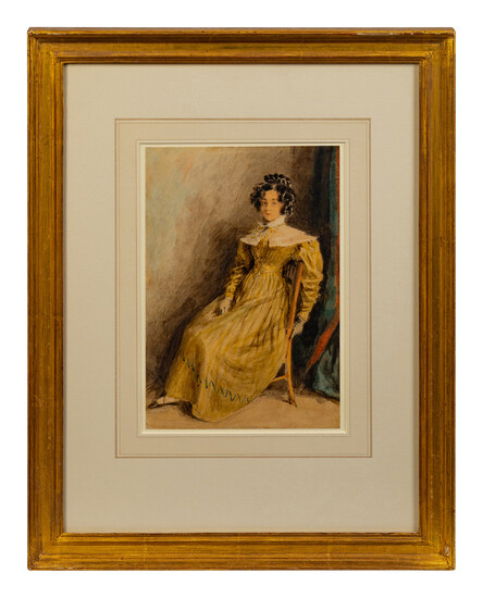 A Lady in a Yellow Dress Seated in a Chair