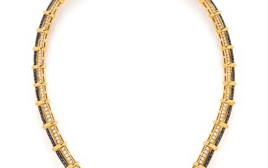 YELLOW GOLD, SAPPHIRE AND DIAMOND NECKLACE