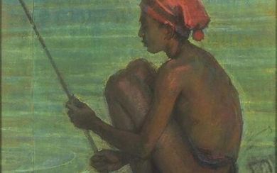 Young fishermen, Indian school pastel, bearing an