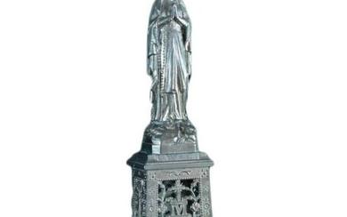 c.1920 French Our Lady of Lourdes Silver-plate Statue