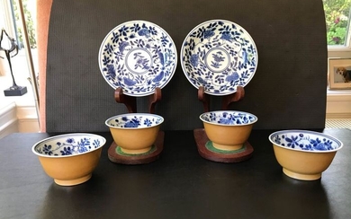 cups and saucers (6) - Blue and white, Café au Lait - Porcelain - China - Kangxi (1662-1722)