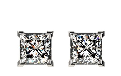 1 ctw Certified VS/SI Quality Princess Diamond Stud Earrings 10k White Gold