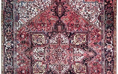 10 x 12 Handmade Neutral Vintage Red Semi-Antique Persian Heriz Rug