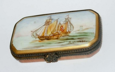 FRENCH PORCELAIN LIMOGES TRINKET BOX MARINE ROYAL 1750