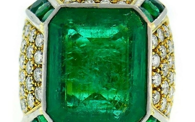 10.83-ct Emerald Diamond Yellow Gold Cocktail RING