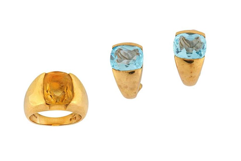 A citrine ring and blue topaz earrings, by Antonini...