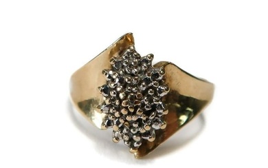 10k Yellow Gold and Diamond Cluster Ring, Size 6