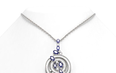 11.47 ctw Sapphire & Diamond Necklace 18K White Gold