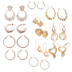 12 pairs of fashionable silver & vermeil earrings