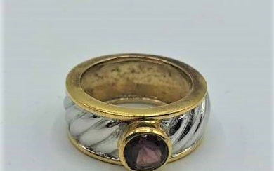 14 K GOLD and STERLING Ring with RUBY STONE