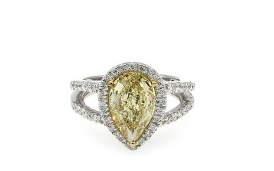 14K White Gold 3.01ct GIA Yellow Diamond Halo Ring