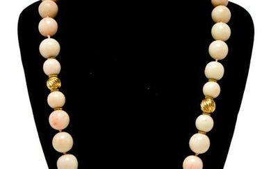 14K Yellow Gold & Angel Skin Coral Beads Necklace