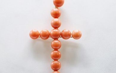 14KY Gold Victorian Coral Cross Pendant