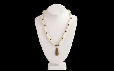 14k GOLD and JADE BEADED NECKLACE with PENDANT