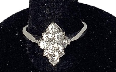 14k White Gold Cluster Ring in Marquise Shape