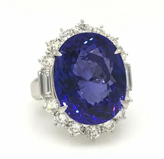 16.55 ct Oval Shaped Tanzanite and Diamond Cocktail