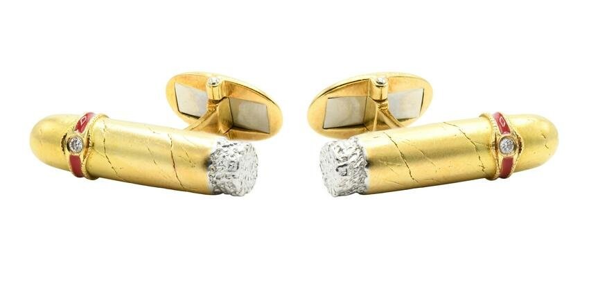 18 Karat Gold & Platinum Cigar Cuff Links