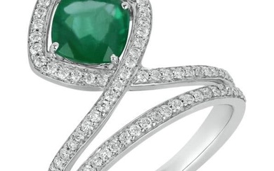 18 Karat Spectrum White Gold Ring with Vs-Gh Diamonds and Green Emerald