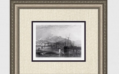 1800s WILLIAM TURNER Engraving Scarborough, Shrimping SIGNED FRAMED