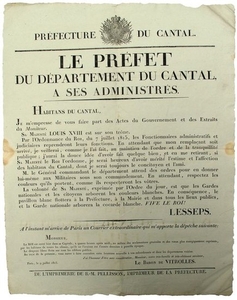 1815. CANTAL (RETOUR DE LOUIS XVIII) Adresse de LE…
