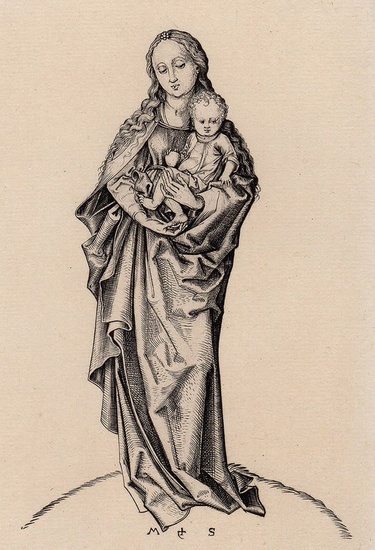 1876 Martin Schongauer Madonna engraving signed Durand Goring Unique